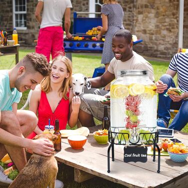 Диспенсер для напоїв на 7.6л зі стійкою, скляний диспенсер для води, соку, з нержавіючої сталі з краном, для дому, вечірок, свят