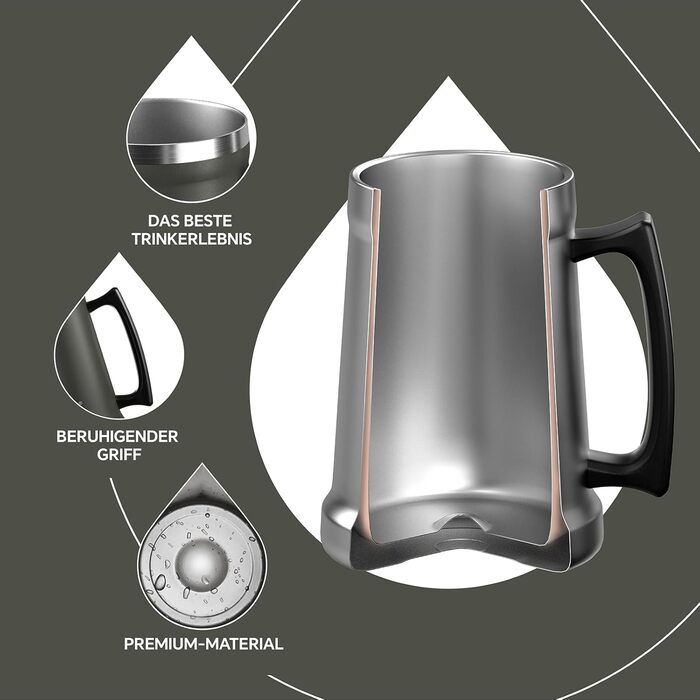 Термокружка для пива Ideus® з нержавіючої сталі, 710 мл, 24oz, сіра - ідеальна для Октоберфесту