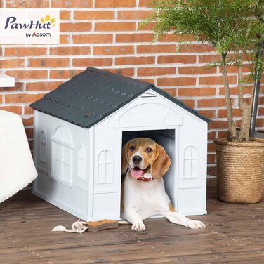 PawHut Dog House with Gable Roof - Weatherproof Outdoor Dog Shelter for Medium Dogs (Up to 20kg) - Grey