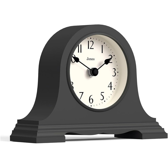 JONES CLOCKS® Speakeasy Table Clock | Classic Napoleon Hat Design | Dark Grey | Contemporary classic style for desk, table, shelf or bedside table