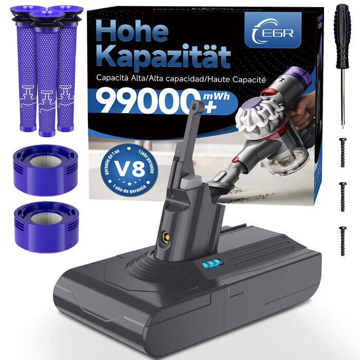 Акумулятор для пилососа Dyson V8 (V8 Absolute/Animal/Motorhead/Fluffy) з карбоновим волокном + 5 фільтрів + гвинти