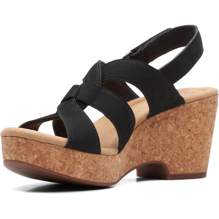 Босоніжки жіночі Clarks Giselle Beach з натуральної замші на танкетці, чорні (40 EU)