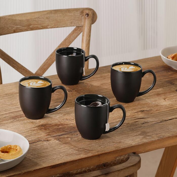 DOWAN Coffee Mug Set, 6 x 470ml Large Porcelain Coffee Mugs, Mugs with Handle, Matte Ceramic Mug for Coffee, Tea & Hot Chocolate, Black Coffee Cup Set