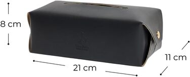 Genuine Leather Cosmetic Tissue Box, Handcrafted, Made in Italy, Perfect for Living Room, Bathroom, Kitchens, and Office/Practice (Black)