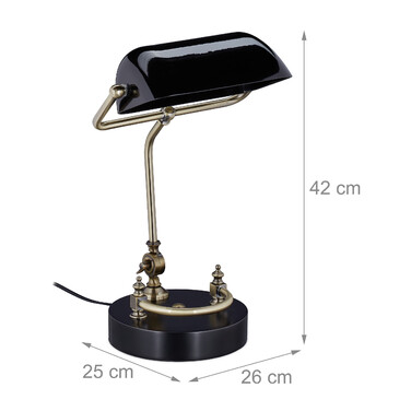 Relaxdays Black Banker's Lamp with Glass Shade