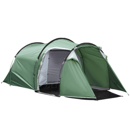 Outsunny Tunnel Tent for 2-3 People, 190T Camping Tent with Stakes, Fiberglass & Polyester, Dark Green, 426x206x154cm for Outdoor Adventures