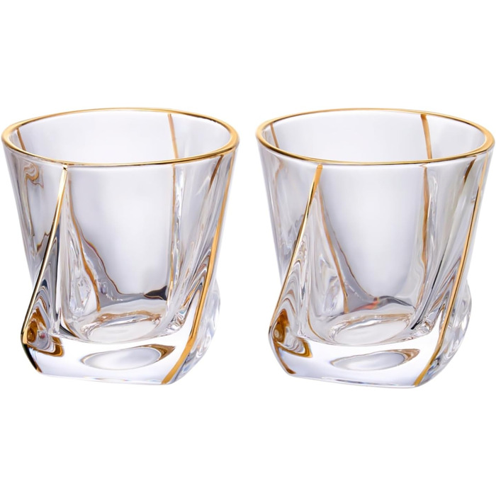 Glskey Crystal Whiskey Glasses Set - 4 Pack, 350ml Lead-Free - For Whiskey, Rum, Vodka, Gin, Scotch, Cognac & Water - Dishwasher Safe, Distorted Shape