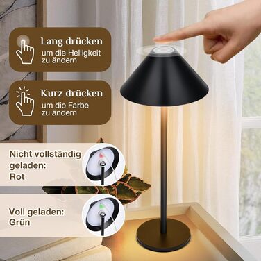 Світлодіодна настільна лампа Rosnek бездротова, акумуляторна 4000 mAh з димером, поворотна на 360°, чорна