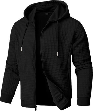 Світшот JMIERR для чоловіків з капюшоном, з довгим рукавом, вафельний візерунок, чорний, XXL