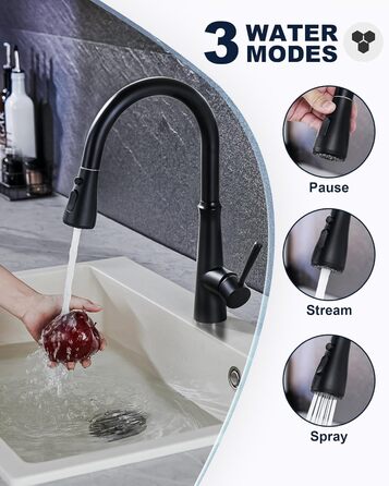 Кран кухонний iVIGA висувний з душем, водоспад, 360° поворот, мікшер, 3 режими, брашований нікель