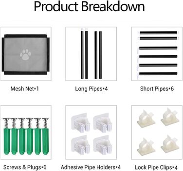 Захист для собак: бар'єр для дверей, сітка на сходи, перегородка без свердління, чорний (100x80 см)