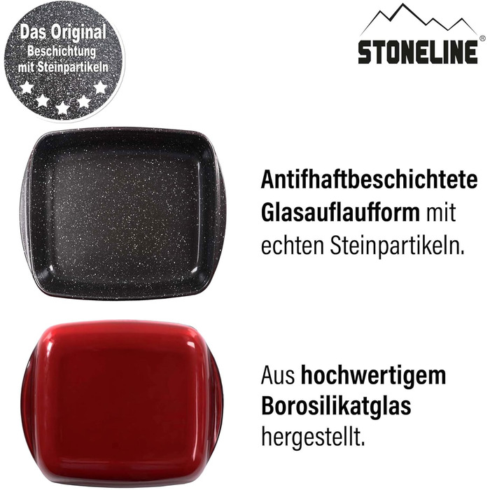 STONELINE Набір з 2 прямокутних форм для запікання з боросилікатного скла з антипригарним покриттям і частинками каменю, для духовки, запікання, випічки