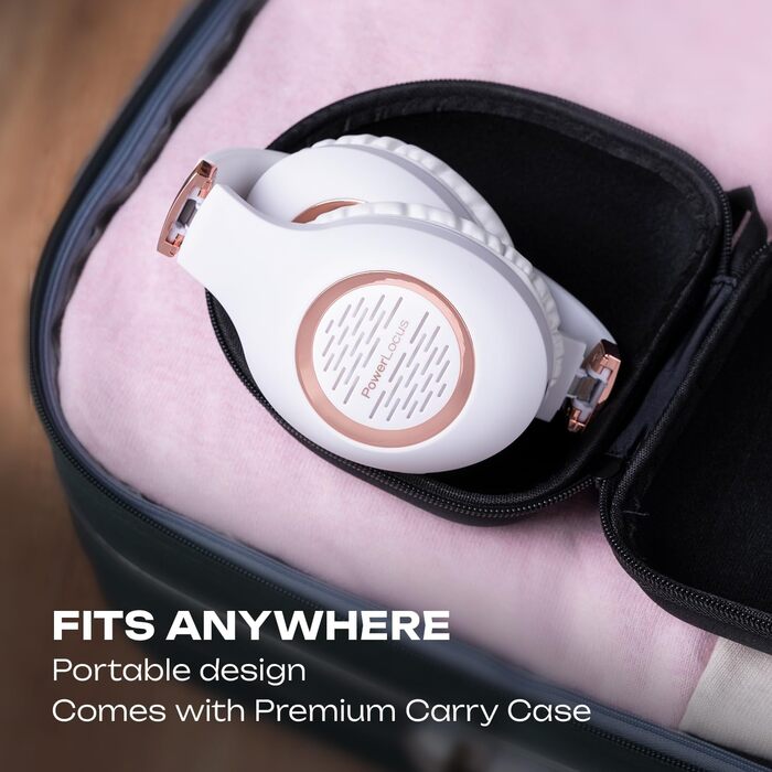 Навушники PowerLocus Bluetooth Over-Ear з мікрофоном, бездротові, складні, Hi-Fi стерео, глибокий бас, для телефону, планшета, ПК (Золотий Рожевий/Білий)