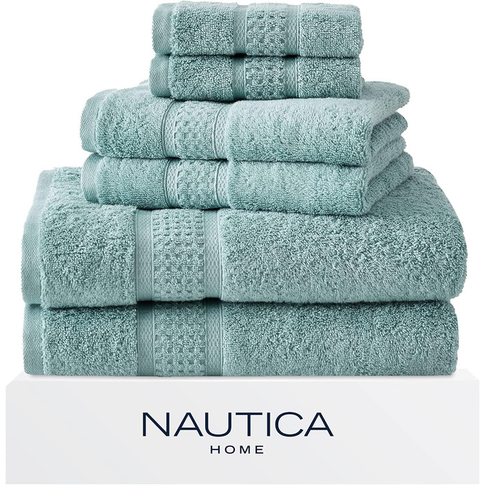 Nautica - 6 Piece Bath Towel Set, absorbent & colorfast cotton, towel set, fashionable bathroom decoration, Öko-Tex Certified (Ocean Turquoise, 6 Piece) 6 Piece Turquoise