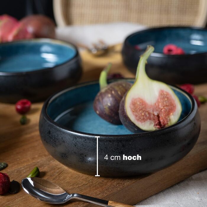 Набір посуду Moritz & Moritz SOLID Steinzeug 18 предметів на 6 осіб - 6 обідніх, десертних та глибоких тарілок (блакитний)