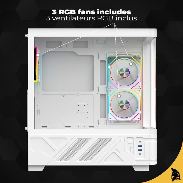 Корпус для ПК Empire Gaming ECM252 Mid Tower з цифровим дисплеєм (температура CPU/GPU, RPM) - 3 ARGB вентилятори - ATX/Micro-ATX/ITX - USB C