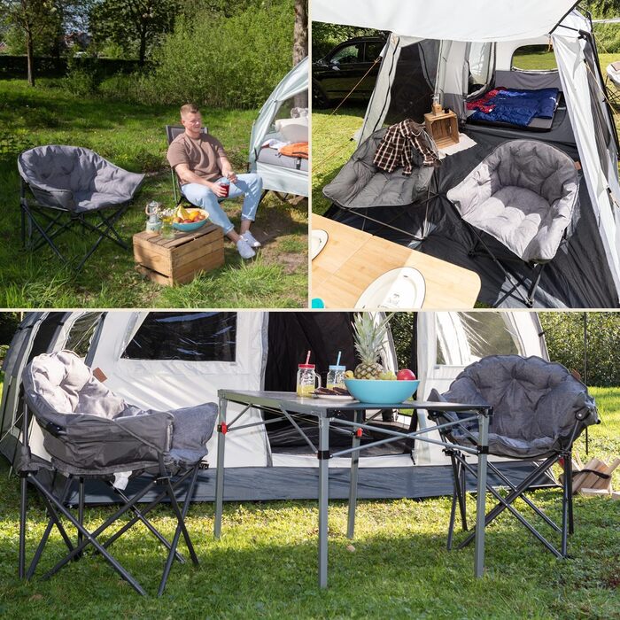 Крісло-трансформер Skandika Moonchair XL/Mala: зручне складне крісло з міцним сталевим каркасом для дому, саду, балкону та подорожей (сірий)