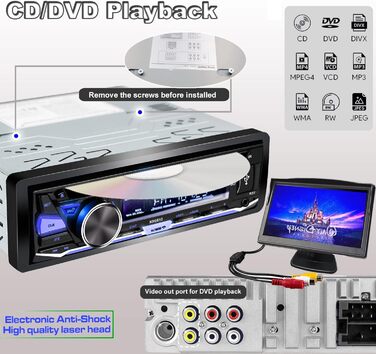 Hengweili автомагнітола 1DIN з CD/DVD, Bluetooth, FM/AM, App-керуванням, USB, SD, AUX, MP3