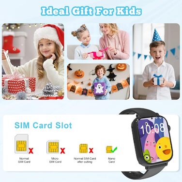 Дитячий розумний годинник GPS з телефоном та 4G, чорний: відеодзвінки, чат, шкільний режим, ігри, калькулятор, крокомір