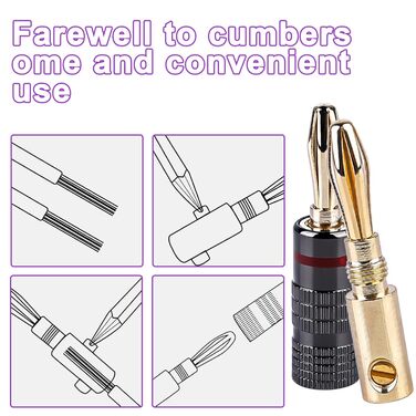 Бананові конектори Vegena 20 шт. для акустичних кабелів, 24K позолота, підійдуть для підключення до підсилювача, AV-ресивера