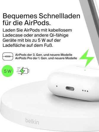 Belkin MagSafe 3-в-1 Бездротова Зарядка 15W для iPhone, Apple Watch та AirPods (Біла) - Сумісна з MagSafe/Qi2