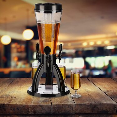 Пивна колона Relaxdays з 3 кранами, 4 л, диспенсер для напоїв з охолодженням, для саду, прозорий/чорний