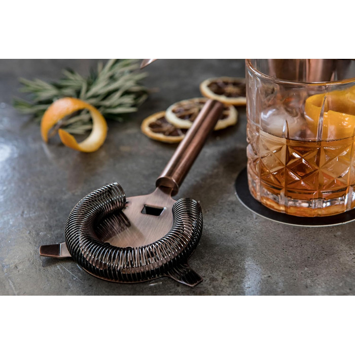 Набір для коктейлів Mint&Mortar 7 предметів з бамбуковим підставкою, з нержавіючої сталі, міксологія, барменський набір з барними інструментами для дому та професійного використання, ідеальний для Мартіні/Маргарити, 680 мл, міксер (Чорний) (Шліфоване мідь