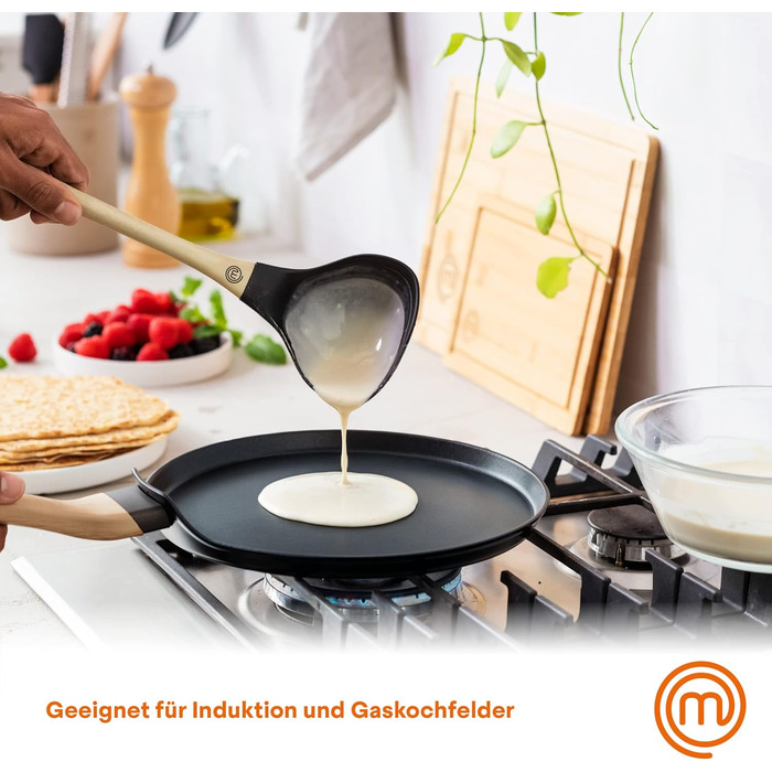 MasterChef Crepe Pan Induction, Pancake Pan for Pancakes, Roti, Omelette, Tortilla, Induction, Gas, Ceramic Stove, Non-Stick Coating Aluminum, 25cm, Extra Wide Natural Collection