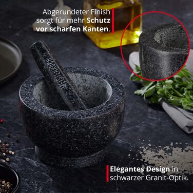 Гранітний ступка з толуштою Meisterkoch XXL для спецій, 3,5 кг, 15 см Ø, 450 мл, чорний колір