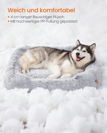 Ліжко для собак Feandrea, м'яке гніздо, 71 x 55 x 18 см, кошик для собак, знімний чохол, антиковзаюче покриття, Ombré сірий PGW271G01