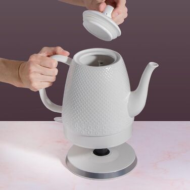 Електричний чайник з кераміки, 1,5 л, знімний кришка, білий - Дизайн Sakura, лебідячий ніс