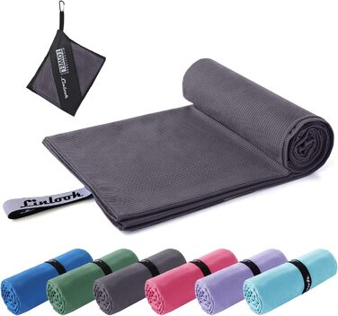 Рушник з мікрофібри Linlook - великий, компактний, швидковисихаючий. Ідеальний для спорту, подорожей, йоги, пляжу, тренажерного залу. Розмір: 180x80 см, колір: зелений/сірий