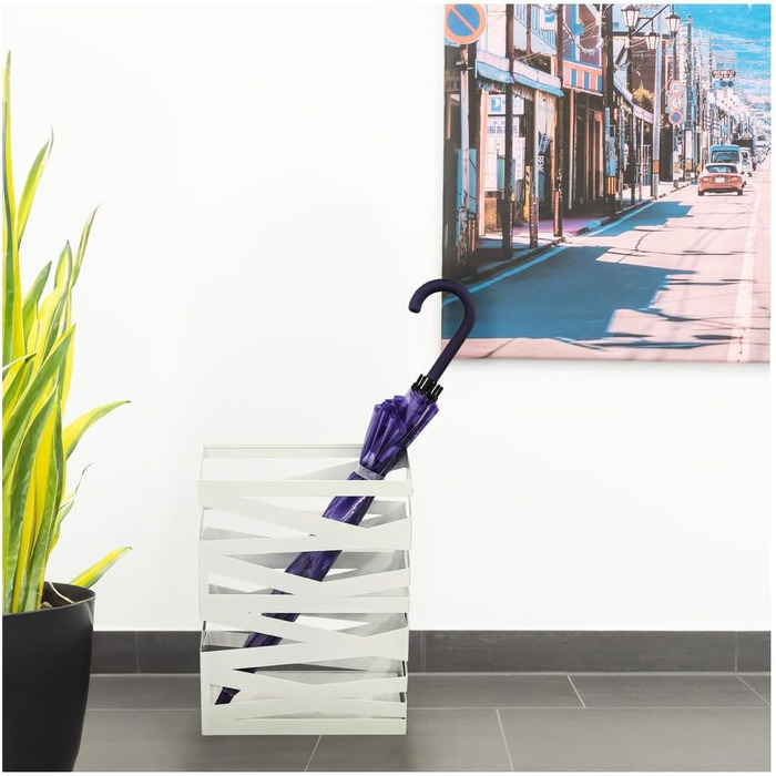 Підставка для парасоль підставка Maxi з металу з піддоном для збору води та гачками - Економія місця 34x14x46 см - Елегантний білий колір - Ідеальна для декорування прихожей та входу Maxi - Білий