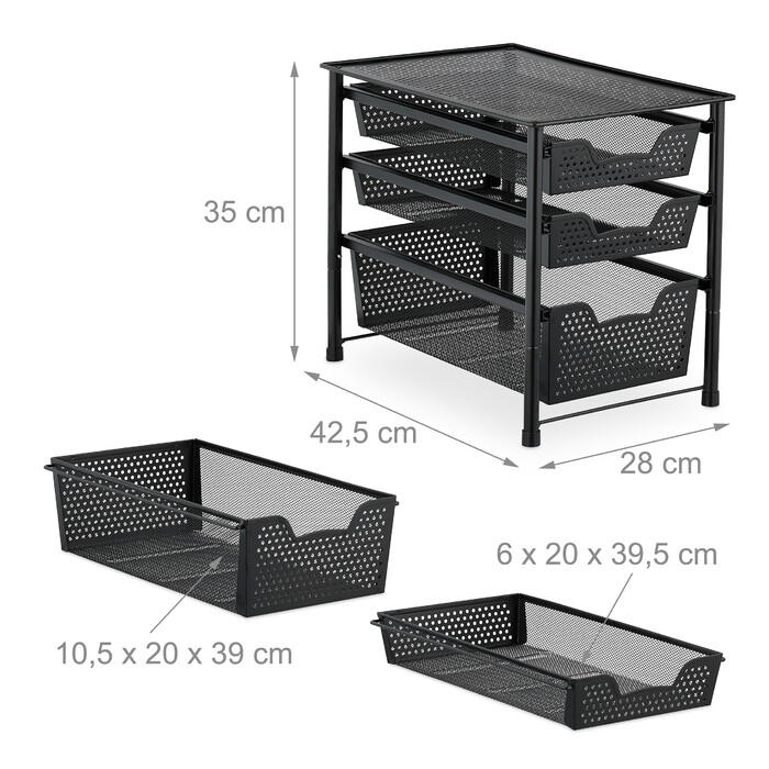 Relaxdays Drawer Unit with 3 Basket Pull-Outs