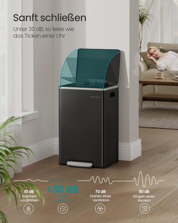 Відро для сміття SONGMICS 50 л, нержавіюча сталь, знімний внутрішній відро, Softclose, LTB595E01 (чорний)