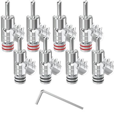 Комплект бананових роз'ємів Monosaudio BA1403, родієве покриття, закритий тип для акустичних кабелів та домашнього кінотеатру, 8 шт.