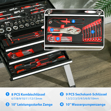 DURHAND Tool Case 116-Piece Tool Set with Filled Tool Box, Sockets, Ratchets, 3 Drawers, Steel Housing in Black