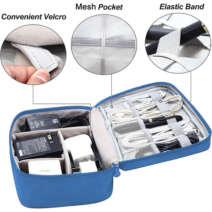 Органайзер для кабелів LTLSZRN, кейс-організатор для електроніки, синій