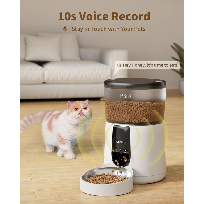 Автоматичний годівниця для котів PUPPY KITTY з камерою 1080P, WiFi, відео, аудіо, нічне бачення, миска з нержавіючої сталі, 1-8 прийомів на день