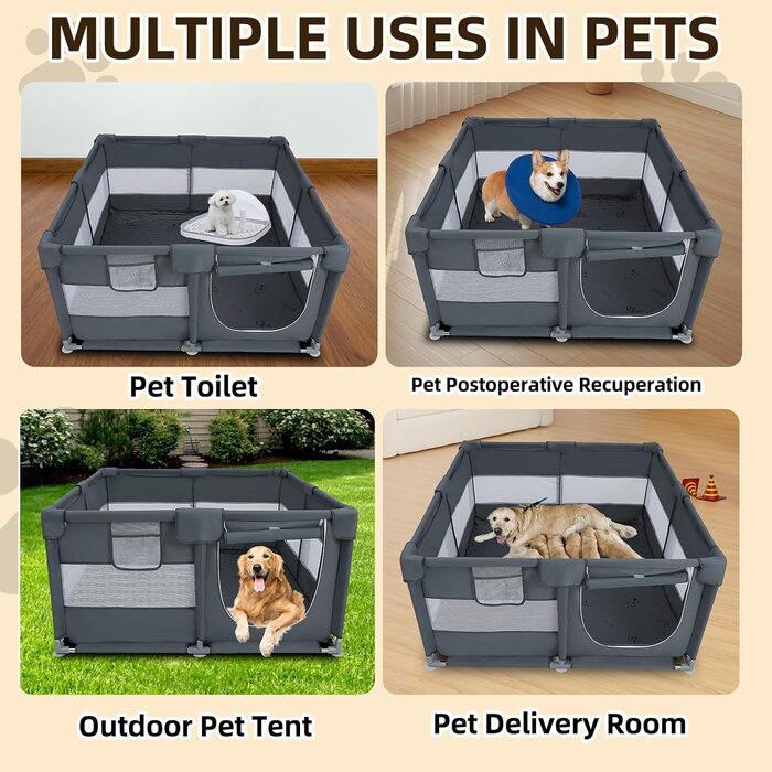 Клітка-загон для собак з оксфордської тканини, знімні пелюшки, 127x127x66 см, сталеві труби, дихаюча сітка, замок-блискавка, портативний вольєр для домашніх тварин для використання в приміщенні та на вулиці