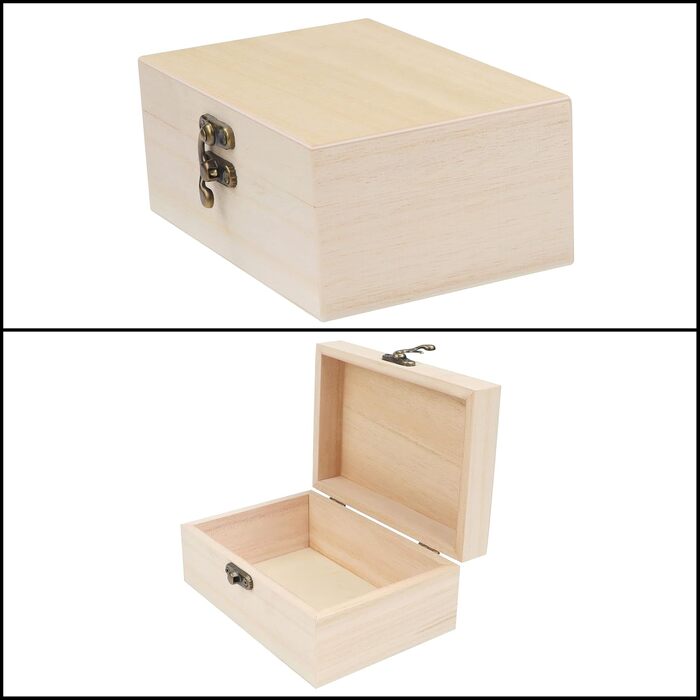 BELLE VOUS Natural Wooden Boxes (Pack of 6) - 5.8 x 4.0 x 2.5 inches - Blank Wooden Boxes with Hinged Lid & Front Closure - Jewelry Boxes to Decorate, Craft & Hobbies