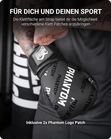 Боксерські рукавички Phantom Apex | MMA, тайський бокс | Чоловічі (Velcro, чорний, 14 Oz)