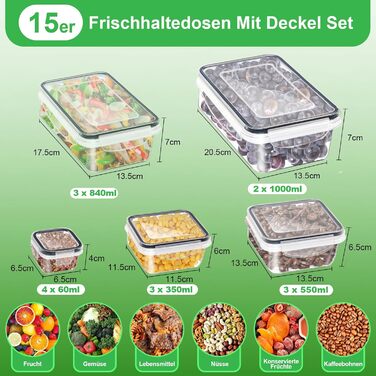 Набір контейнерів для зберігання їжі Kottwca, 30 шт. (15 контейнерів + 15 кришок), набір Tupperware для кухні, Meal Prep, 100% захист від протікання, BPA Free, для мікрохвильової печі та холодильника