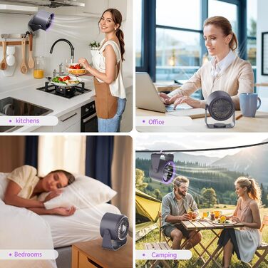 Перезаряджуваний USB-настільний вентилятор з цифровим дисплеєм, 5-рівневий тихий вентилятор, регульований на 90°, настільний вентилятор для спальні, кухні, кемпінгу, офісу, сірий