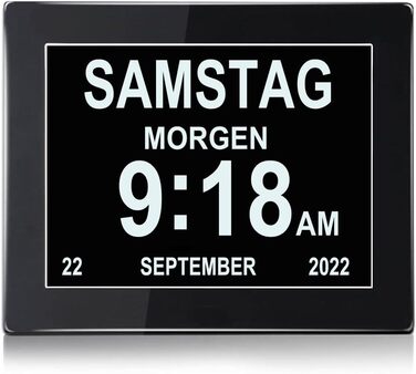 8-Inch Digital Alarm Clock, Digital Calendar Day Clock, Alarm Clock Multiple Modes with Reminder Function for Seniors, Dementia e.g. Alzheimer Patients, Large Font Electronic Calendar Day Clock - Black