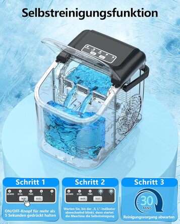 Машина для приготування льоду Eiswürfelmaschine Klein: портативна, 12 кг/24 год, 8 кубиків за 6 хв, 2 розміри, самоочищення для дому, кухні, кемпінгу, вечірки, RV