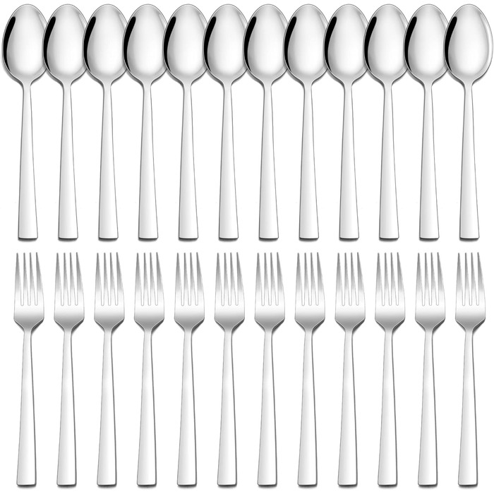 Набір столових приборів Herogo на 6 осіб (36 предметів) з нержавіючої сталі, з ножем для стейку, для дому/ресторану, придатний для миття в посудомийній машині (квадратний)