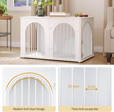 Клітка для собак Hzuaneri, 100 см, 3 двері, сучасний дизайн, для дому, висока міцність, 100 x 60 x 63 см, DFC84101B (білий)