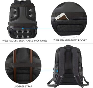 Рюкзак для ноутбука KROSER 17.3'' - бізнес, шкільний, для подорожей. З USB та RFID-кишенями (чорний)