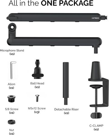 Тримач для мікрофона IXTECH RGB з низьким профілем, регульований кріплення для мікрофона зі стійкою, поворотний мікрофонний стійка з кабельною організацією для подкастів та стрімінгу (6 Viper)